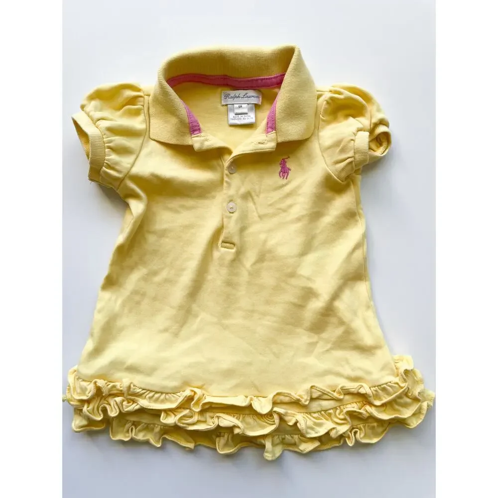 Baby Gir'ls Ralph Lauren Yellow Ruffle Polo Dress Size 6 mo.